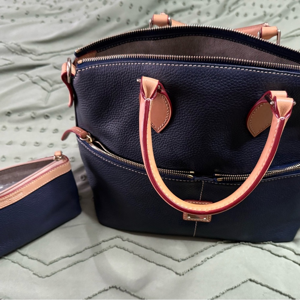 Dooney & Bourke Navy and Tan Satchel - Picture 5 of 14